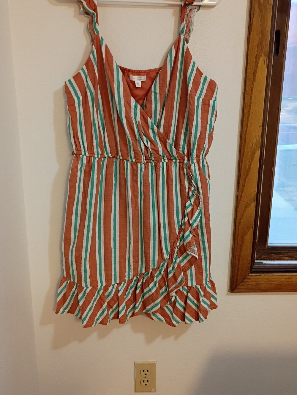 Lauren Conrad Striped Ruffle Sundress - Rust, Teal & White